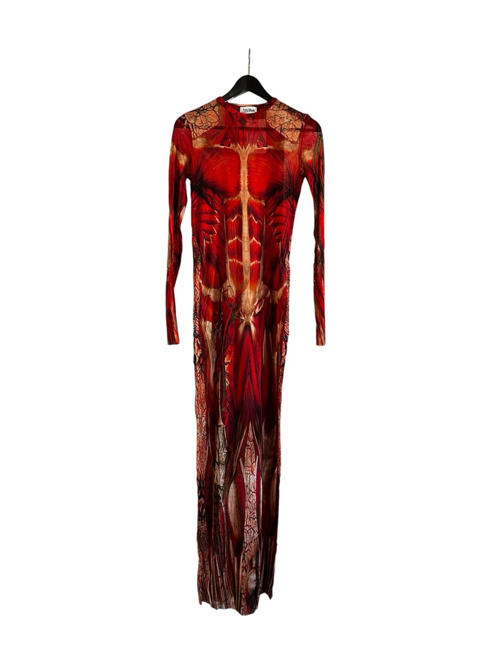Jean Paul Gaultier Red The Ecorche Print Long Sleeve Maxi Mesh Dress - Picture 7 of 9